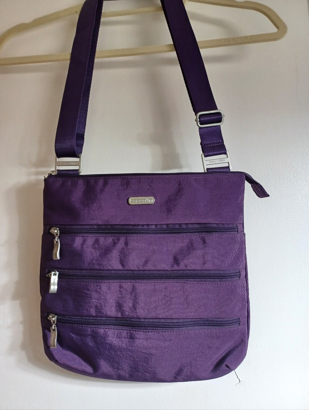 Baggallini Purple Nylon Triple-Zip Crossbody Bag